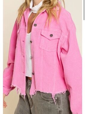 POL Bubblegum Pink Corduroy Jacket| women’s large| Raw Hem